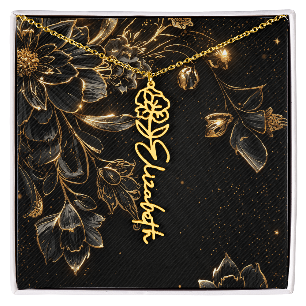 Flower Birth Month Necklace - Custom Name (Free Box)