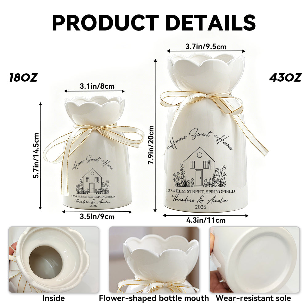 Personalized Home Sweet Home Ceramic Vase | Custom Address, Names & Year Housewarming Gift