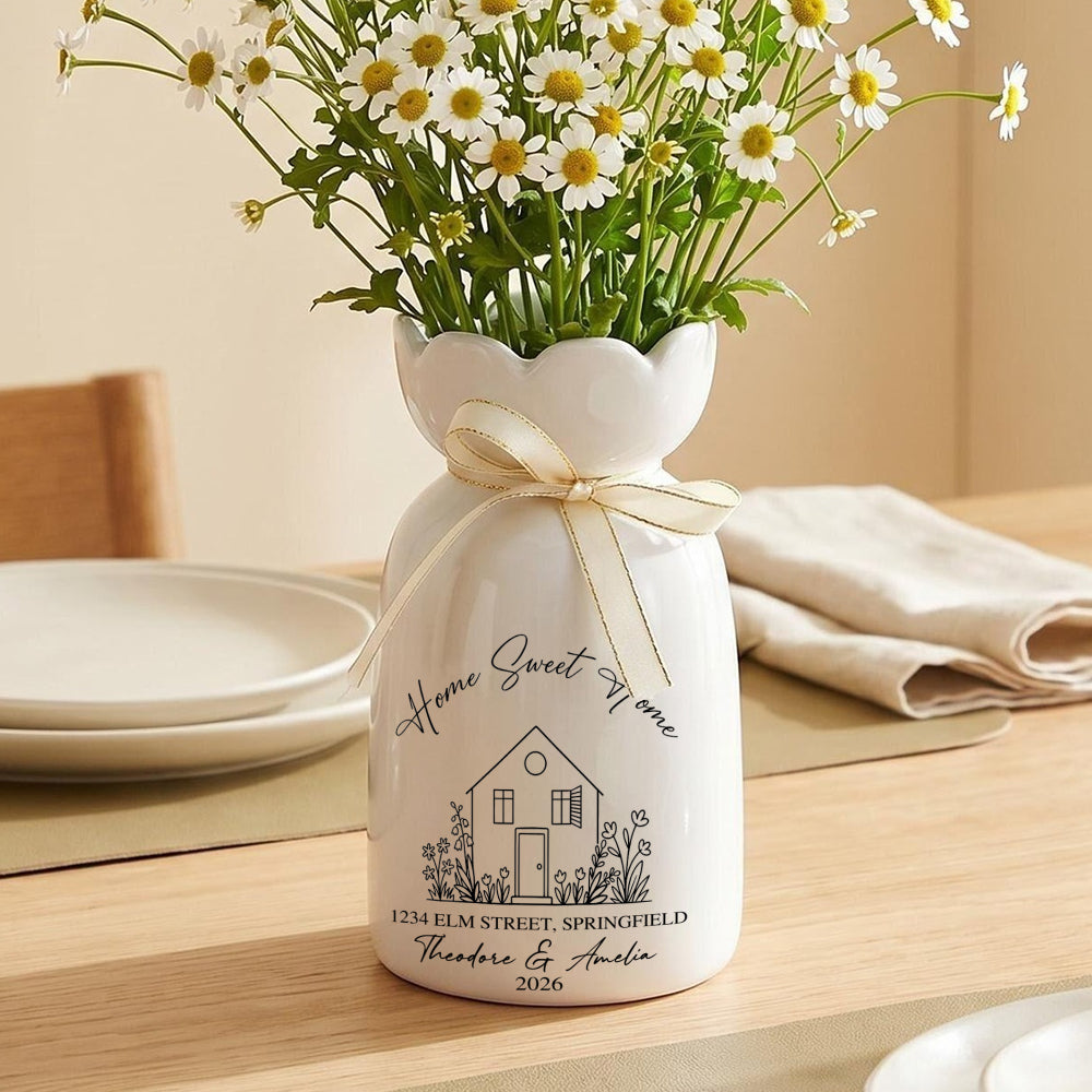 Personalized Home Sweet Home Ceramic Vase | Custom Address, Names & Year Housewarming Gift