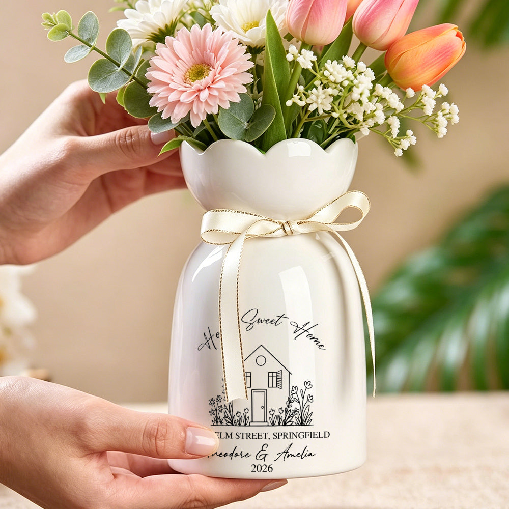 Personalized Home Sweet Home Ceramic Vase | Custom Address, Names & Year Housewarming Gift