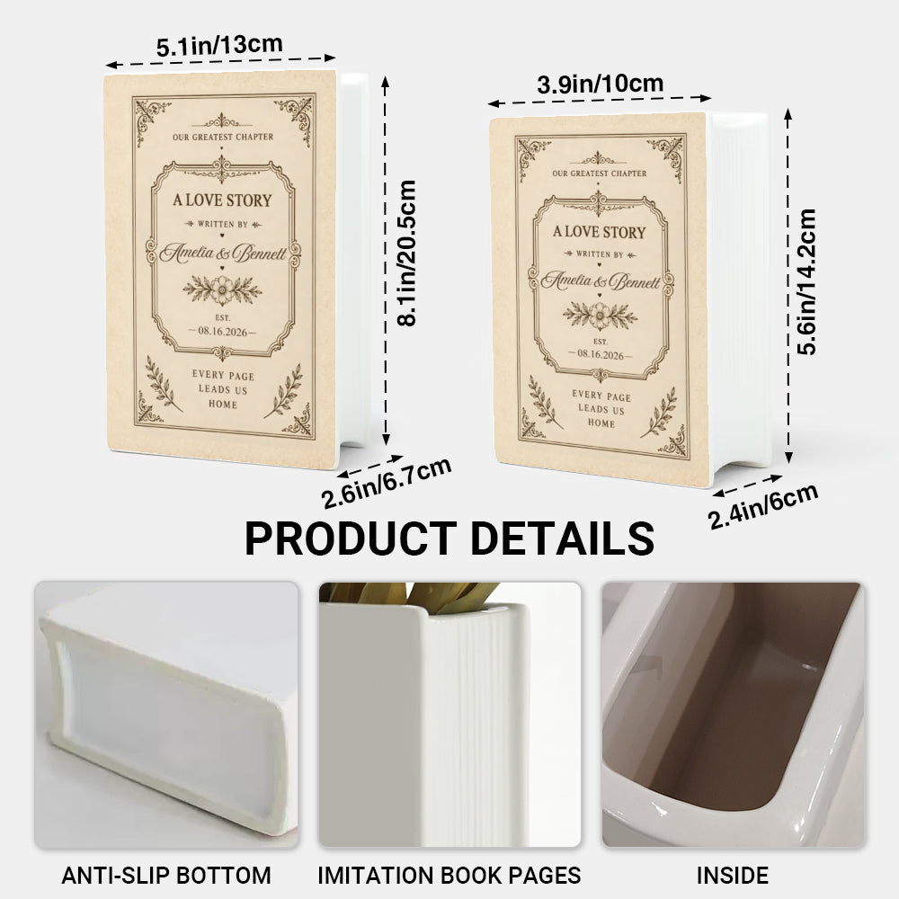 Personalized Ceramic Book Vase | Custom Wedding Love Story Flower Vase