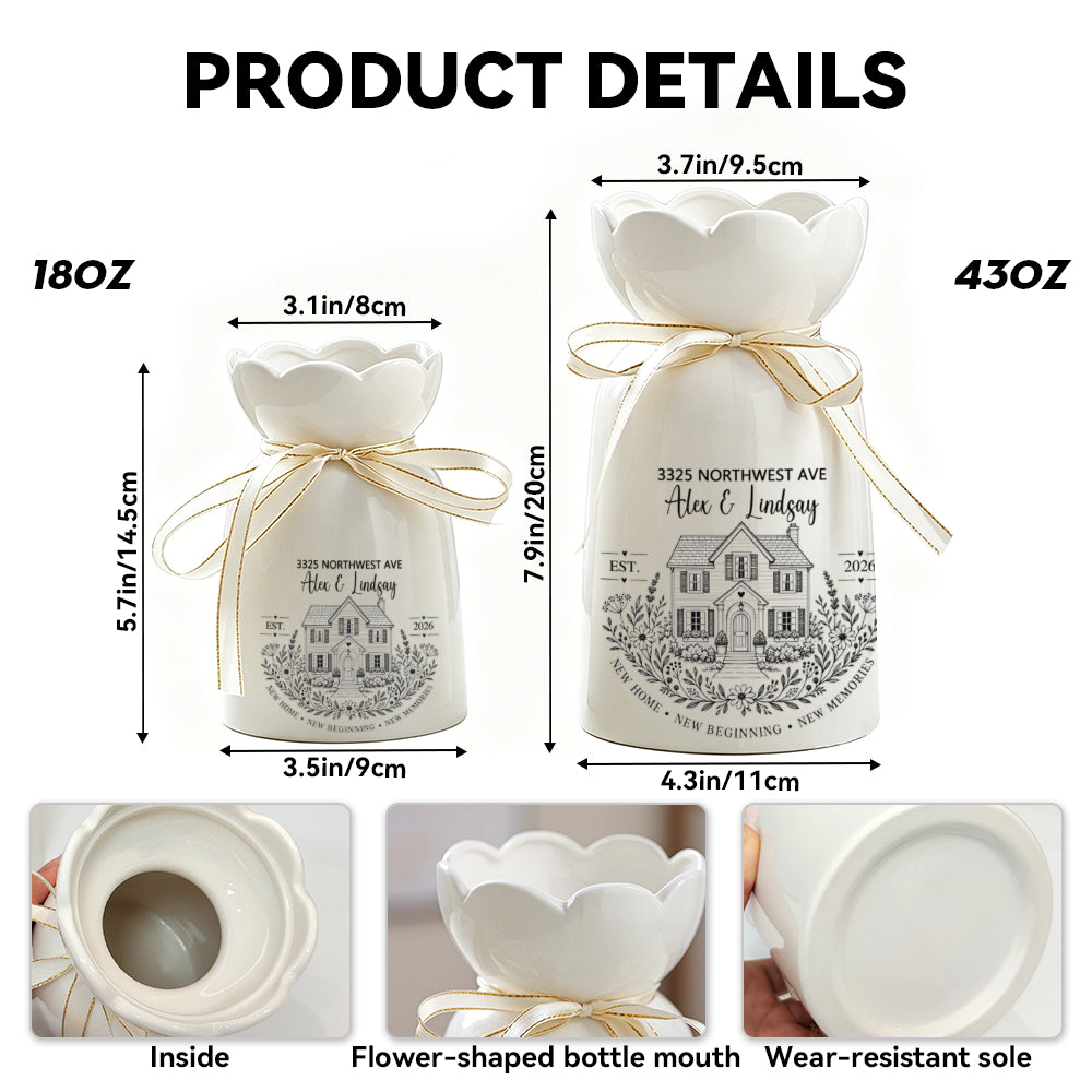 Personalized New Home Ceramic Vase | Custom Address, Names & Date Housewarming Gift
