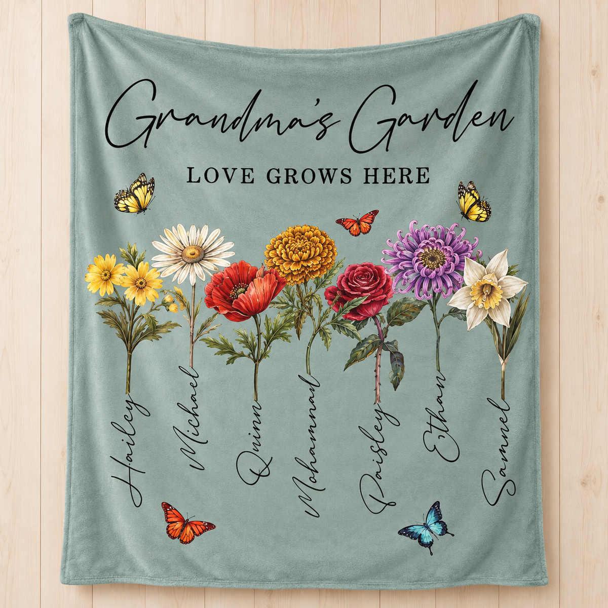 Personalized Grandma's Garden birth month flower blanket