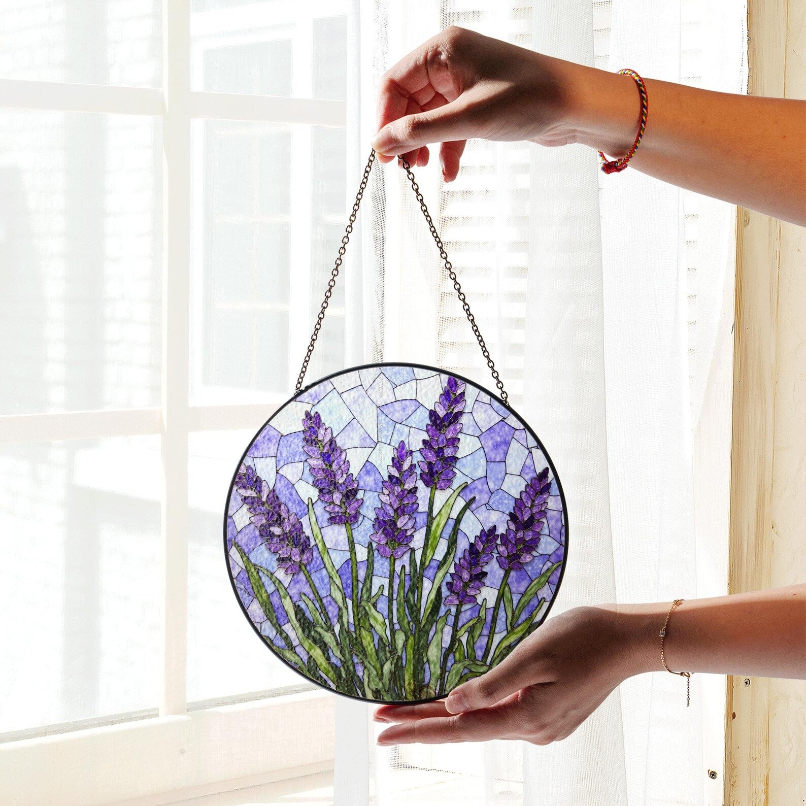 Lavender Flower Stained Glass Suncatcher