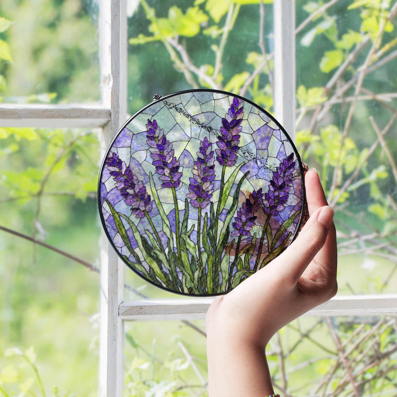 Lavender Flower Stained Glass Suncatcher