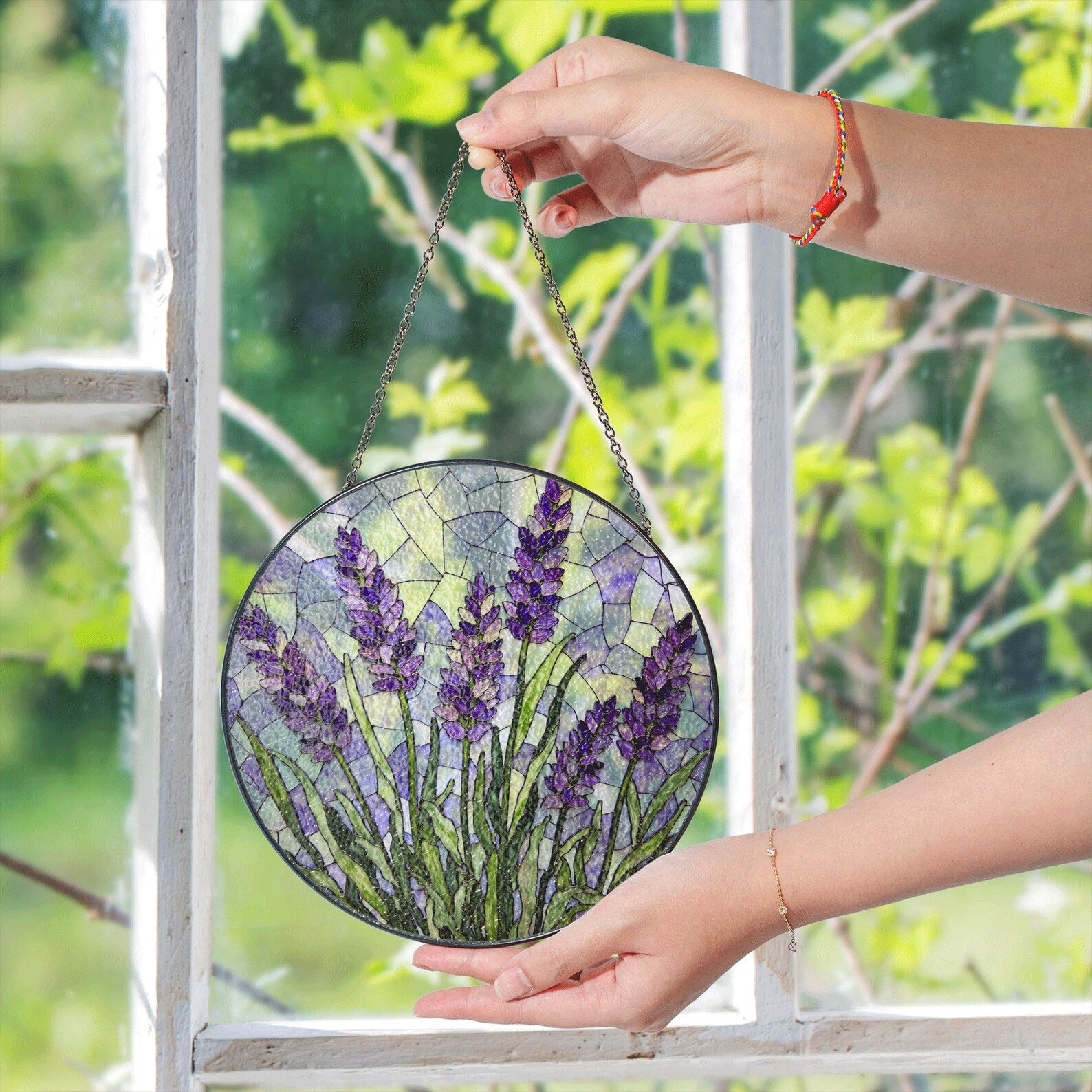 Lavender Flower Stained Glass Suncatcher
