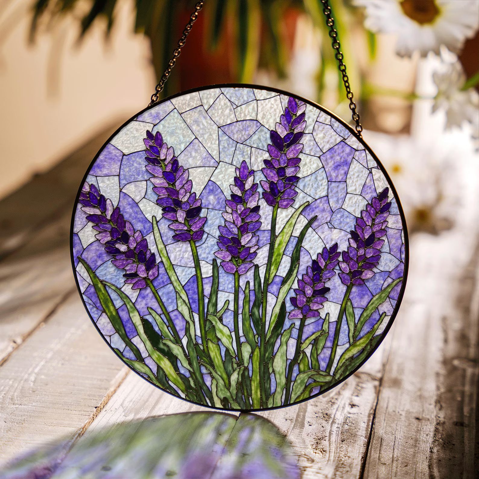 Lavender Flower Stained Glass Suncatcher