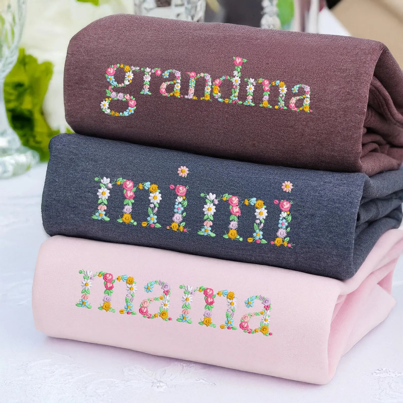 Custom Nana Floral Embroidered Sweatshirt