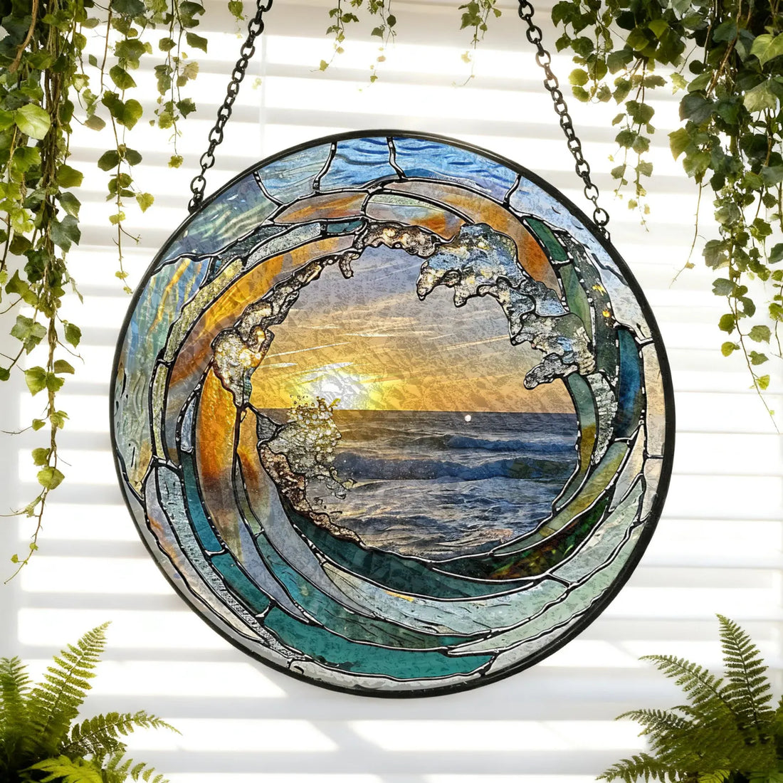 Ocean Wave Stained Glass Suncatcher
