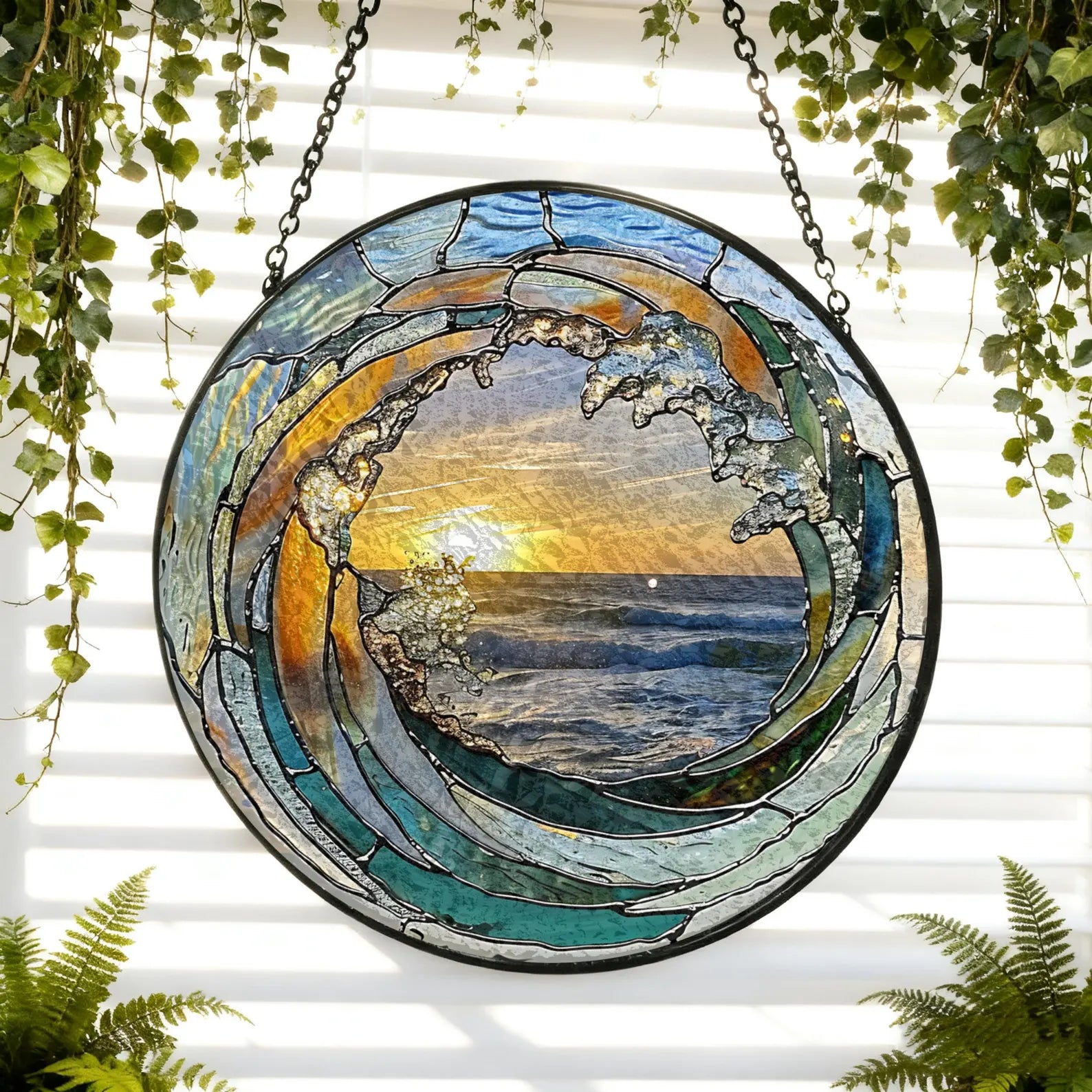 Ocean Wave Stained Glass Suncatcher