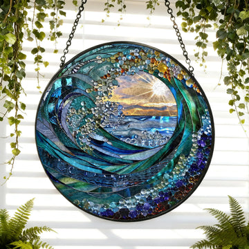 Ocean Wave Stained Glass Suncatcher