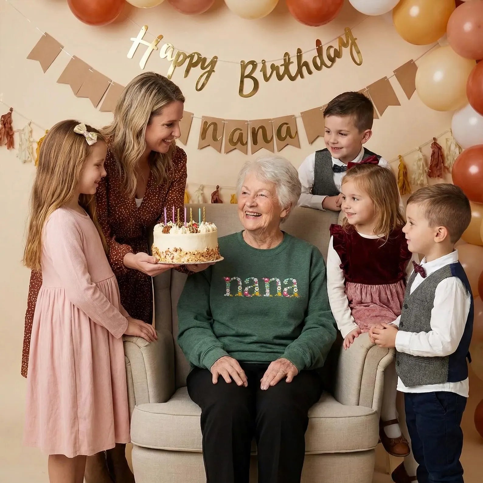 Custom Nana Floral Embroidered Sweatshirt