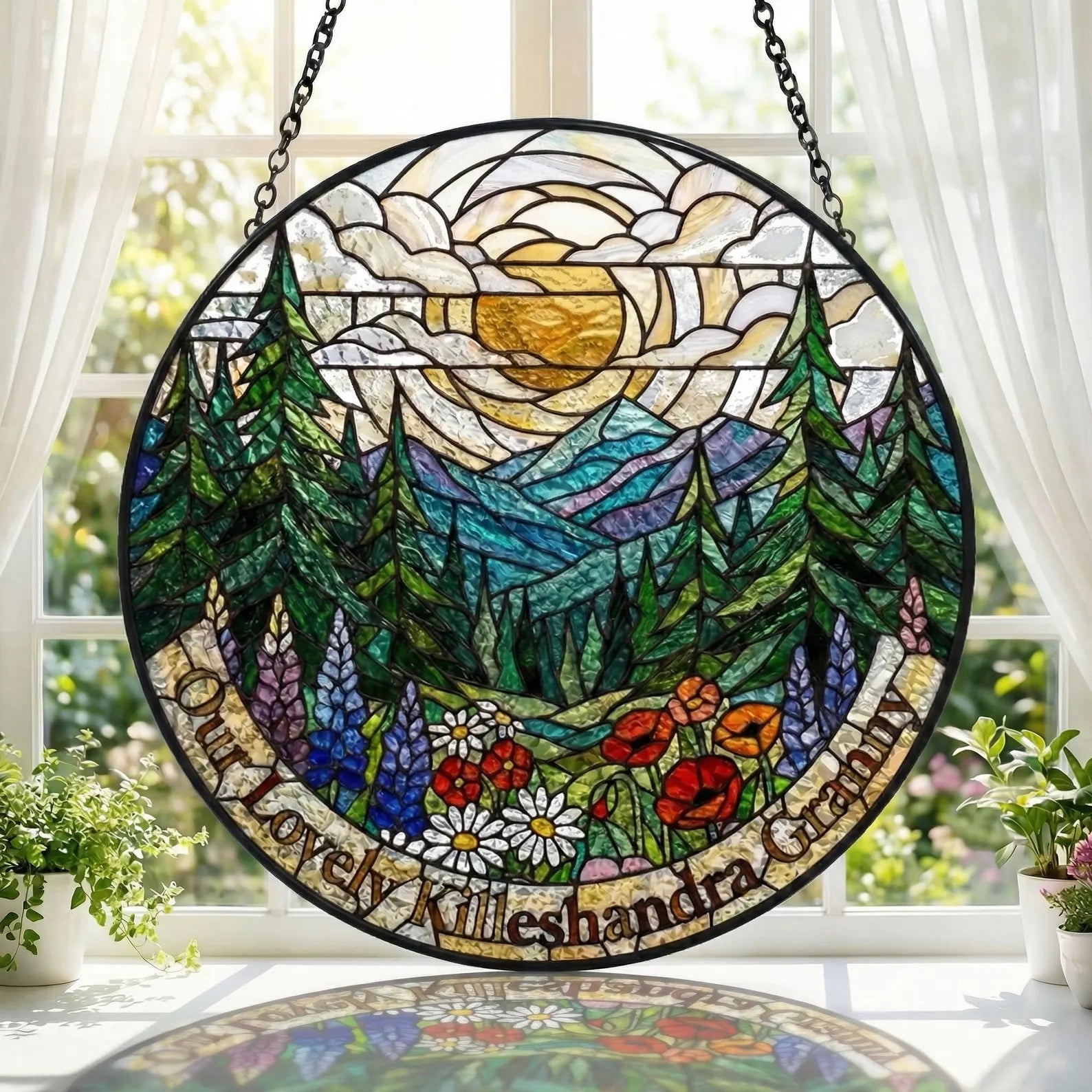 Forest Mountain Stained Glass Suncatcher