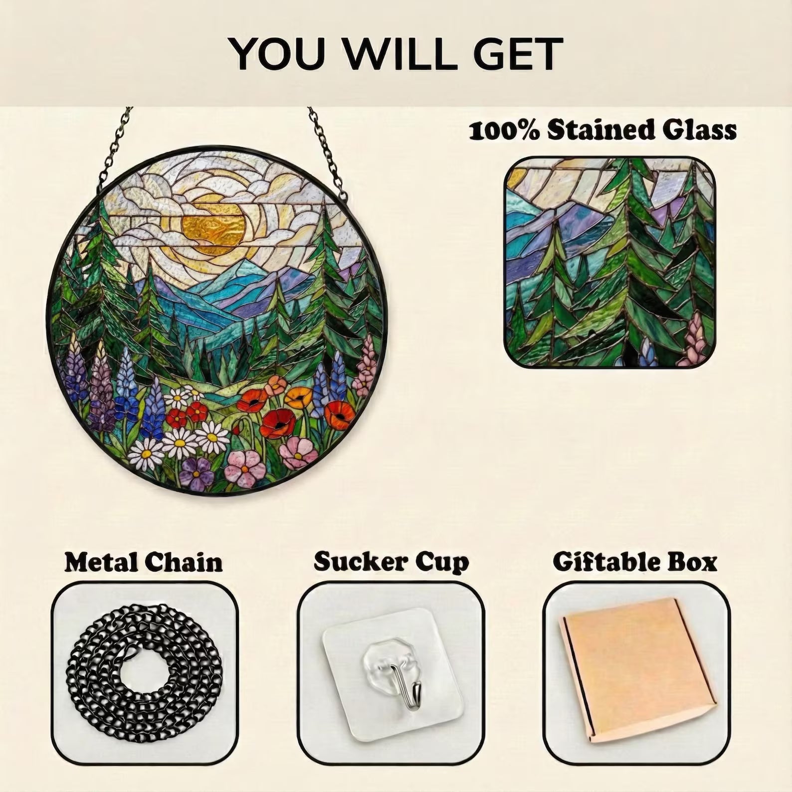 Forest Mountain Stained Glass Suncatcher