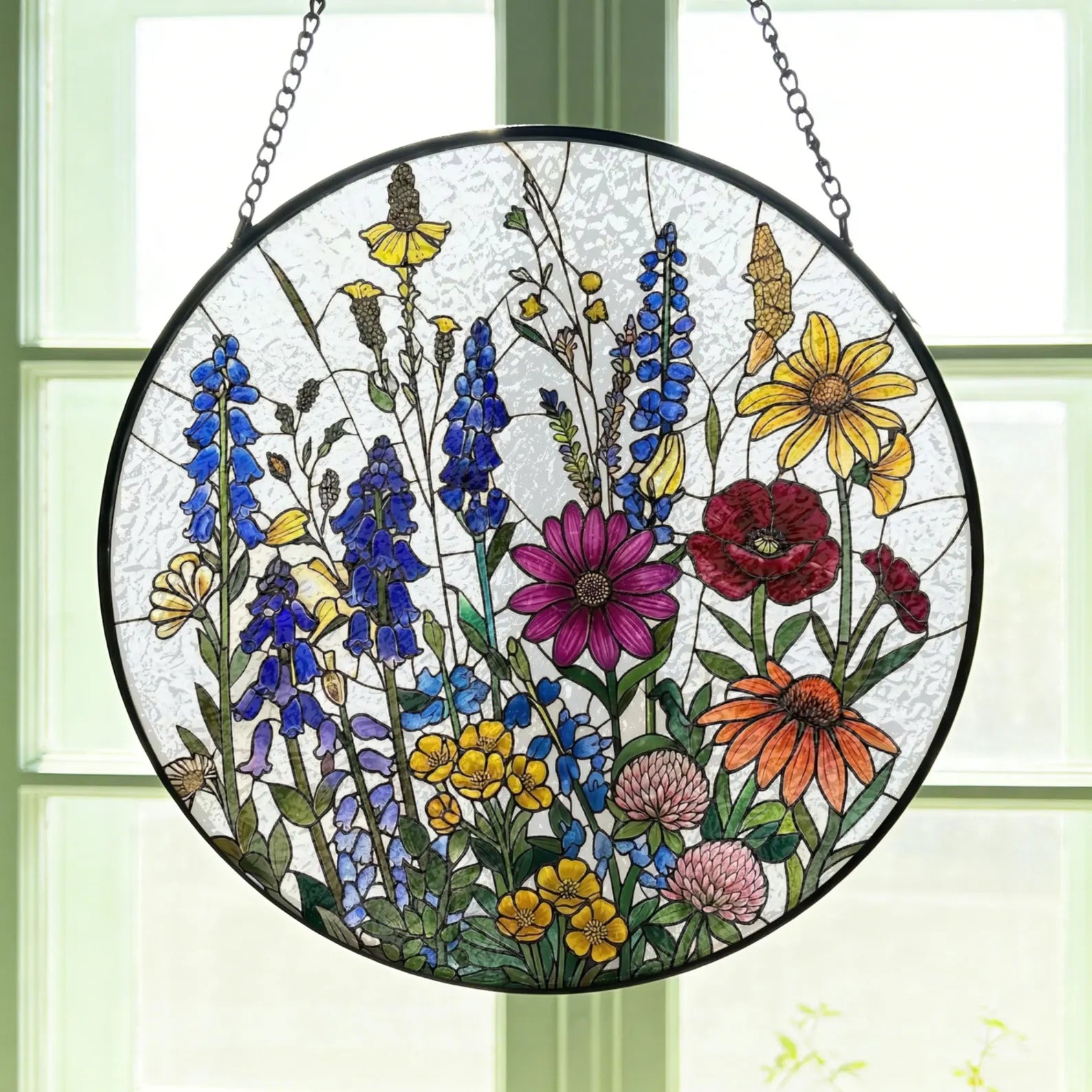 Floral Meadow Stained Glass Suncatcher, Rainbow Mom/Grandma Garden Window Art Gift For Her