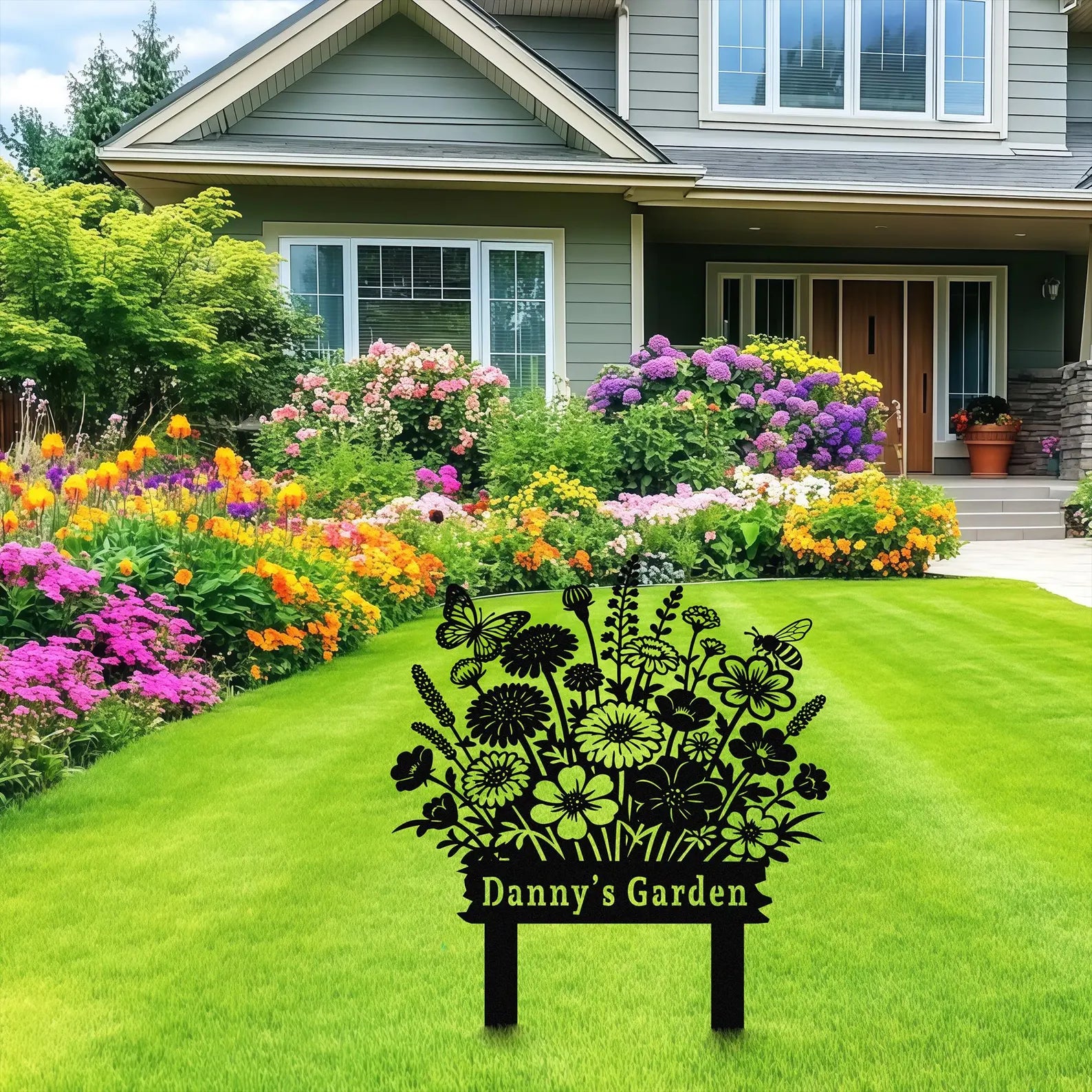 Personalized Wildflower Garden Sign, Custom Garden Name Stake