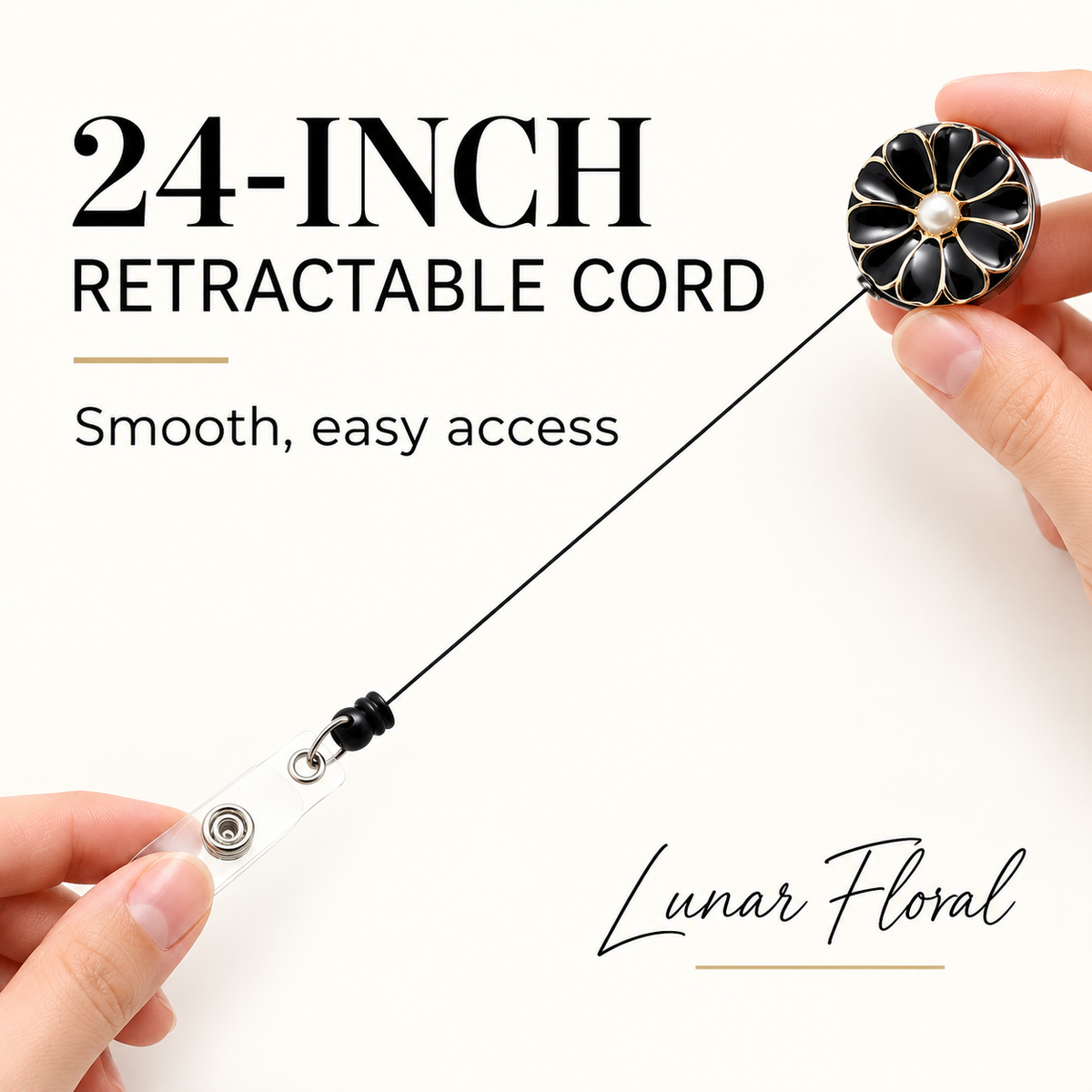 Floral badge reel with 24 inch retractable cord