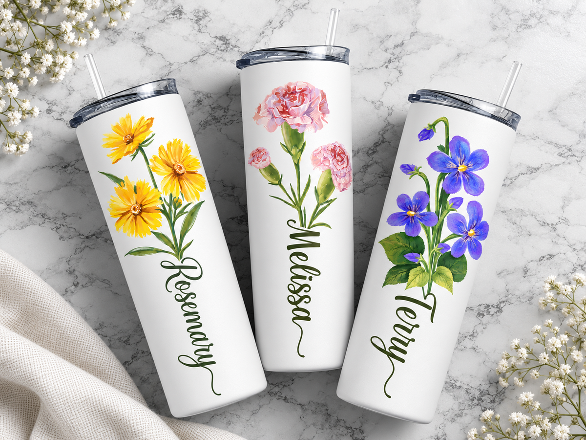 Personalized birth flower tumbler collection