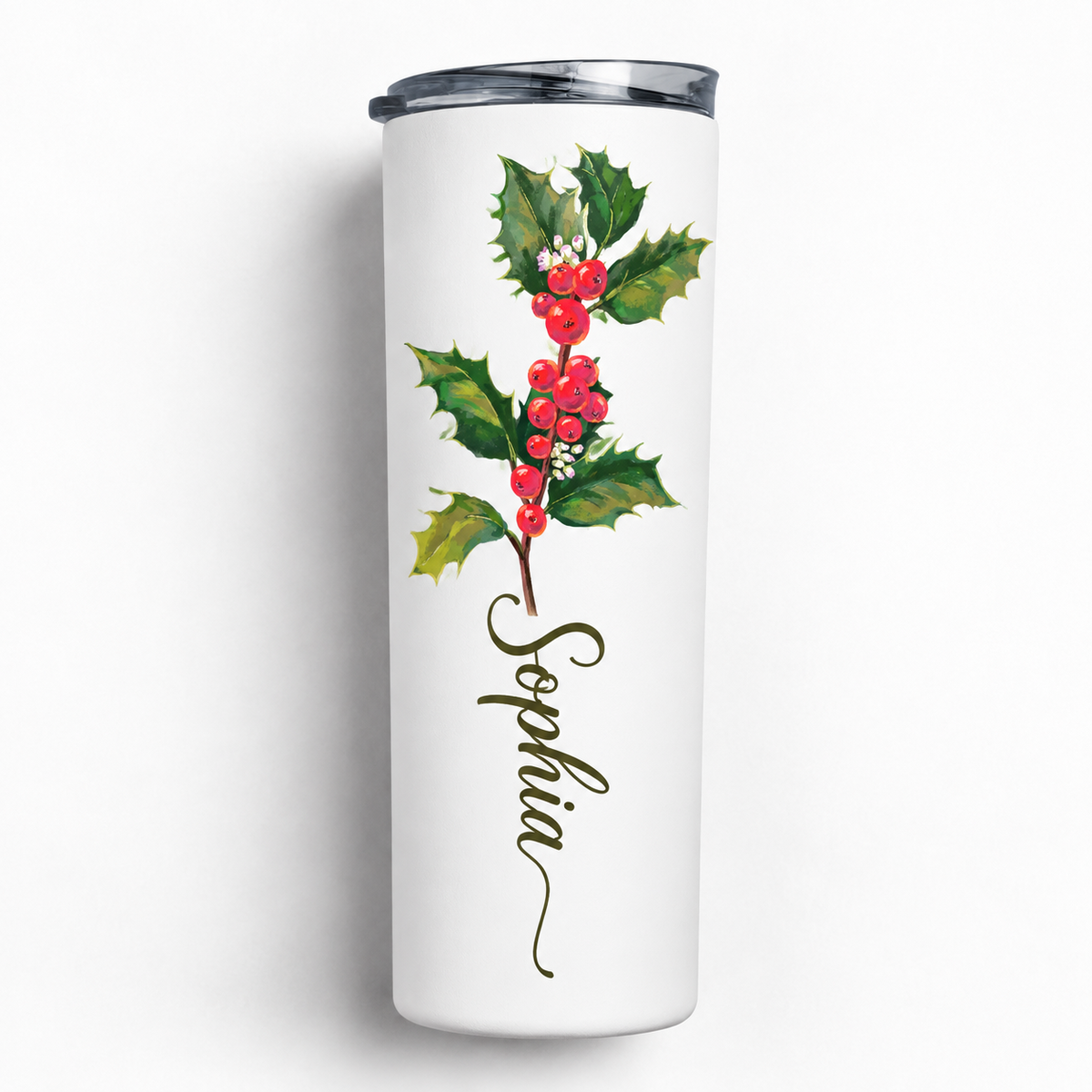 Personalized holly birth flower tumbler with custom name