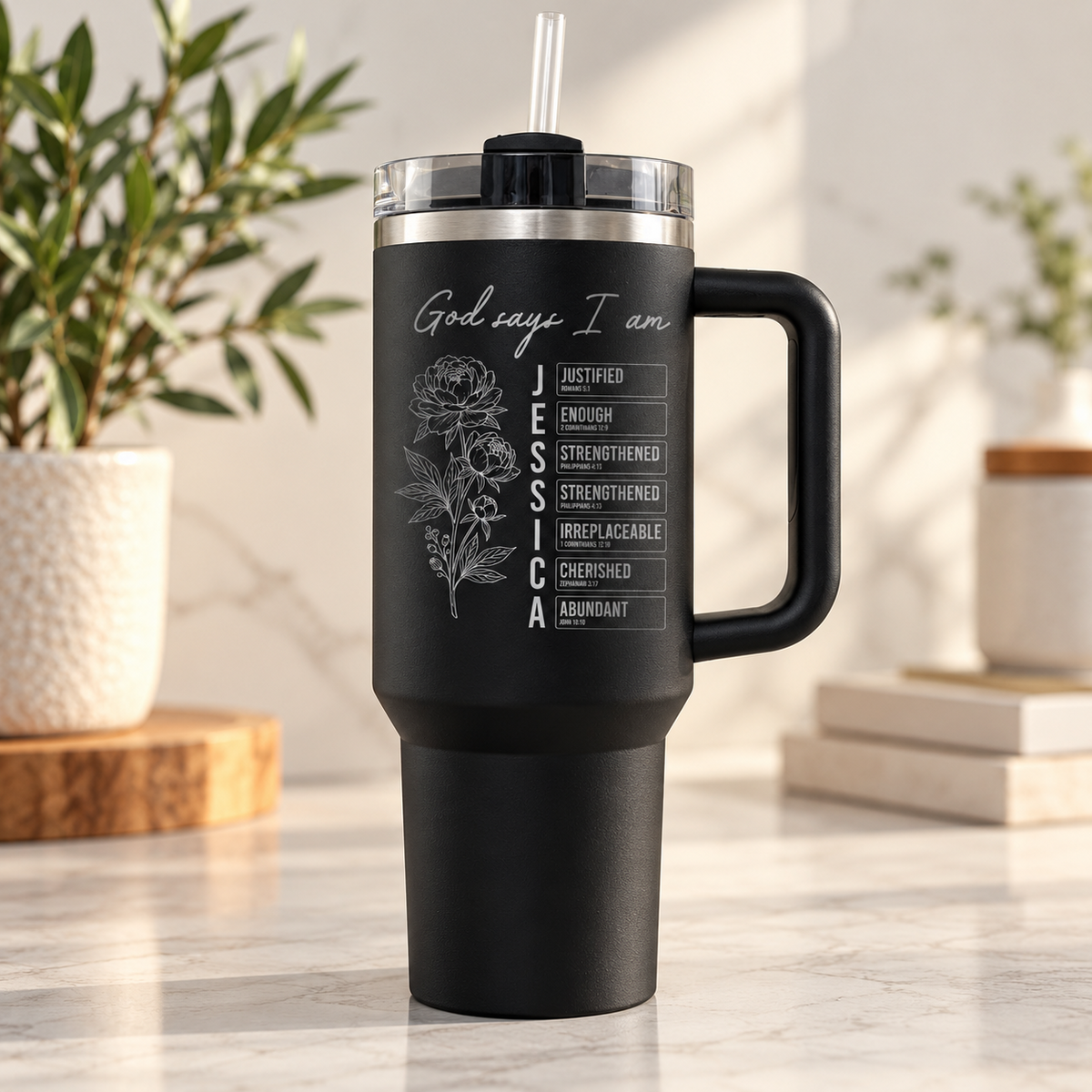 Black personalized faith affirmation tumbler