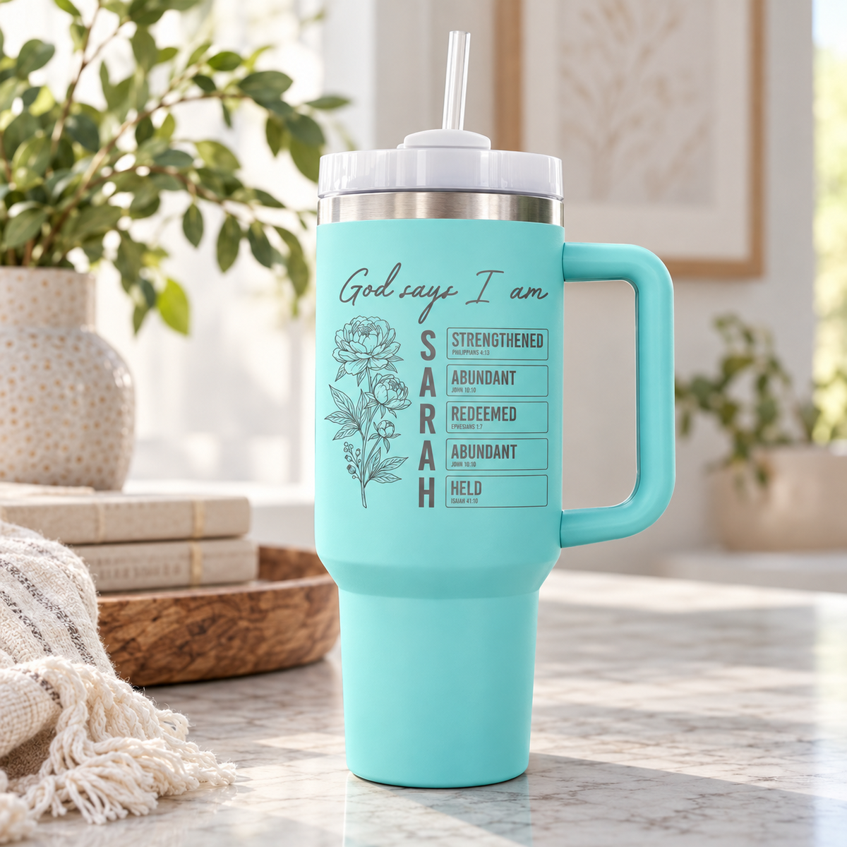 Teal personalized faith affirmation tumbler