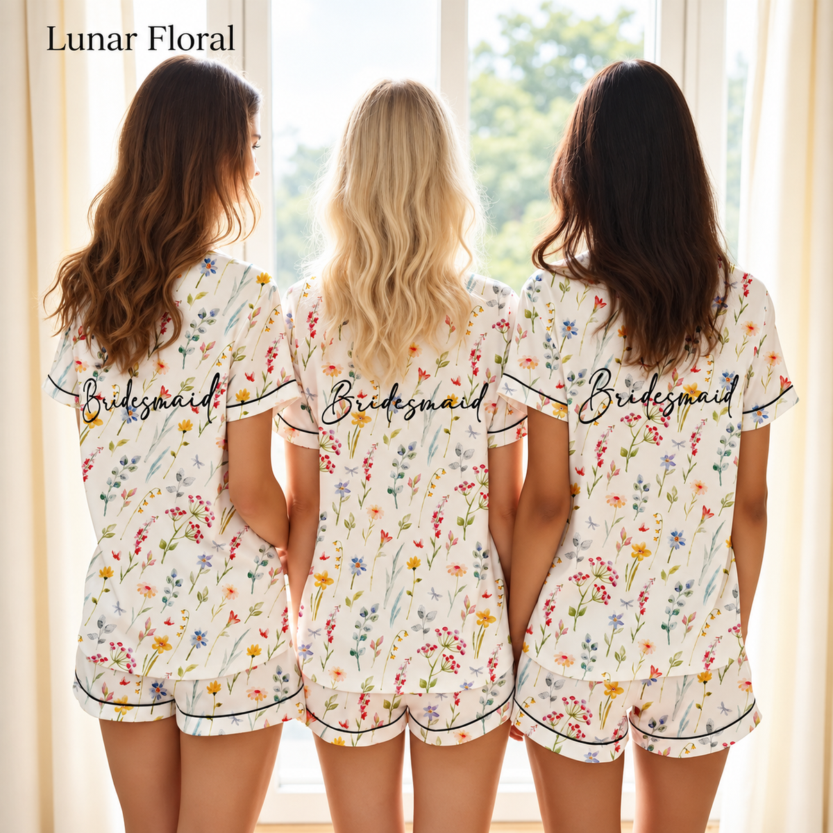 Personalized floral bridesmaid pajamas, back view