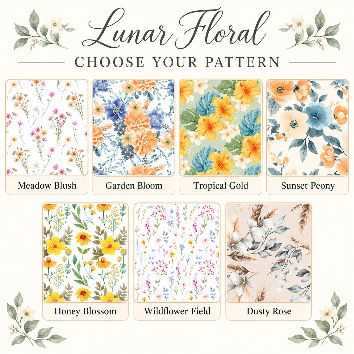 Seven Lunar Floral pajama pattern options