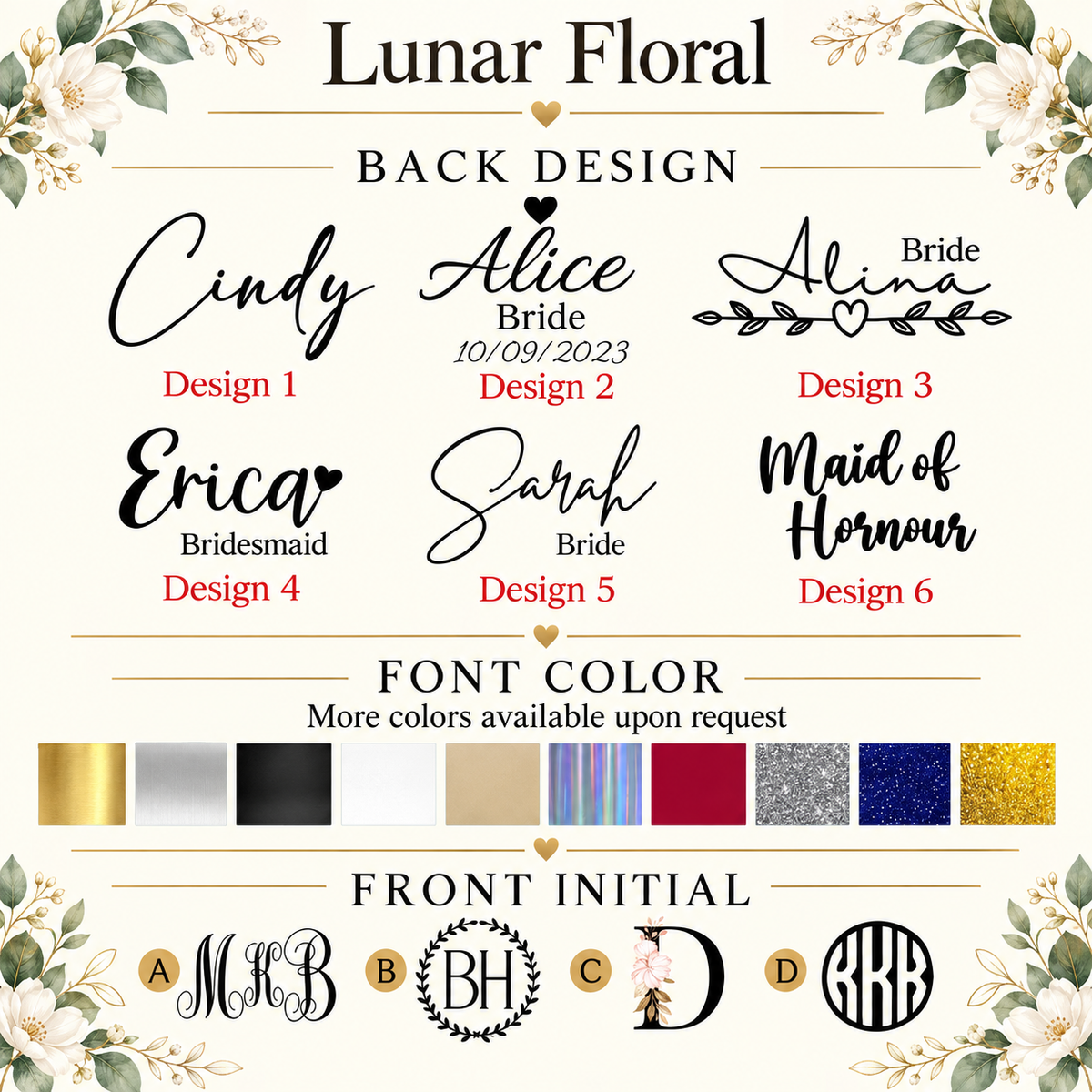 Lunar Floral pajama personalization options