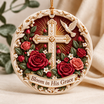 Blooming Faith Ceramic 3D Relief Ornament | Floral Christian Keepsake