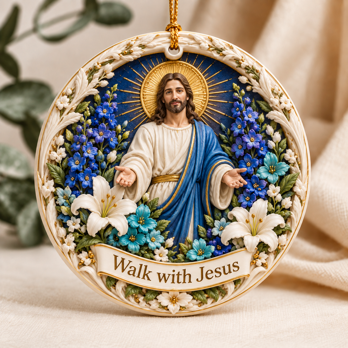 Blooming Faith Ceramic 3D Relief Ornament | Floral Christian Keepsake