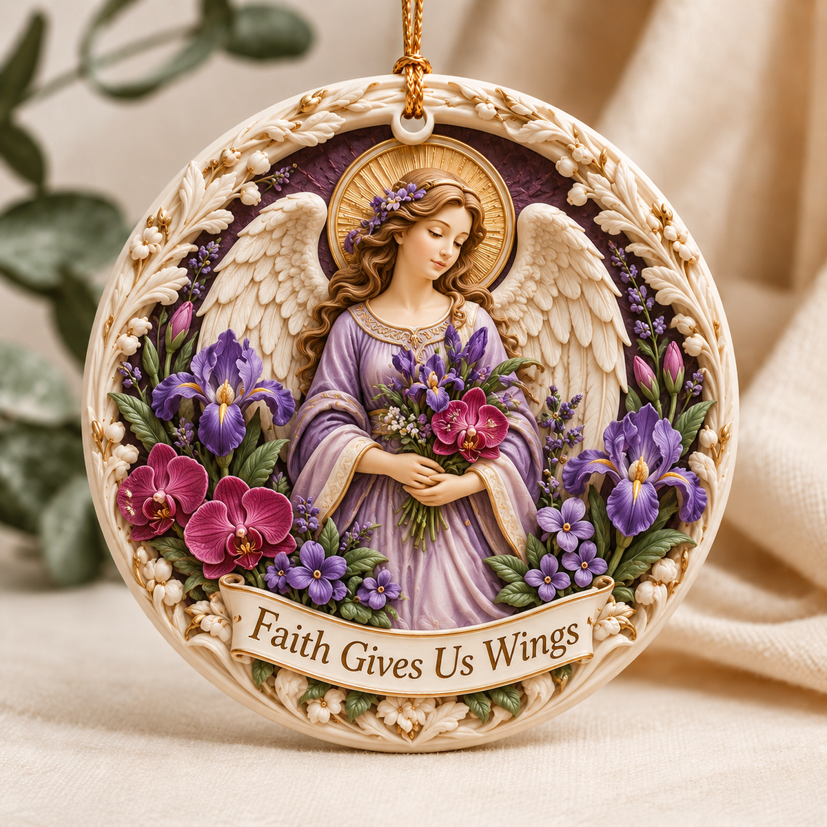 Blooming Faith Ceramic 3D Relief Ornament | Floral Christian Keepsake