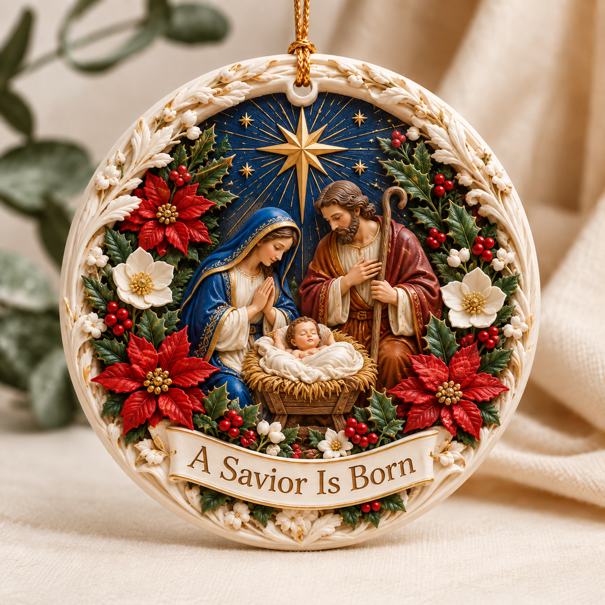 Blooming Faith Ceramic 3D Relief Ornament | Floral Christian Keepsake