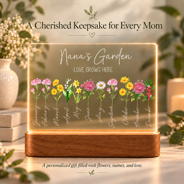Personalized Garden Night Light with custom names and birth flowers