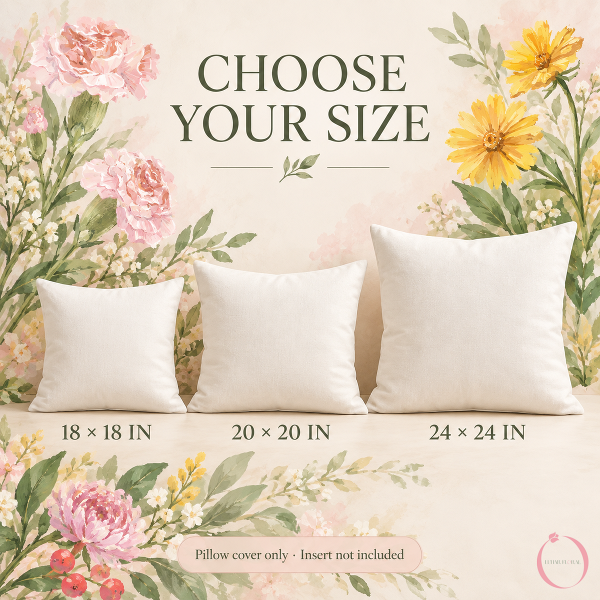 Size guide for 18 20 and 24 inch personalized pillow covers