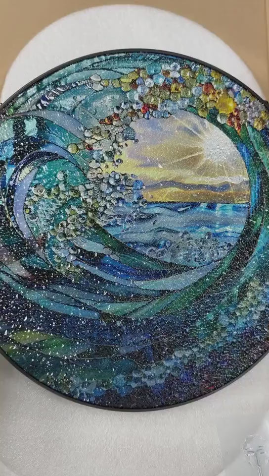 Ocean Wave Stained Glass Suncatcher