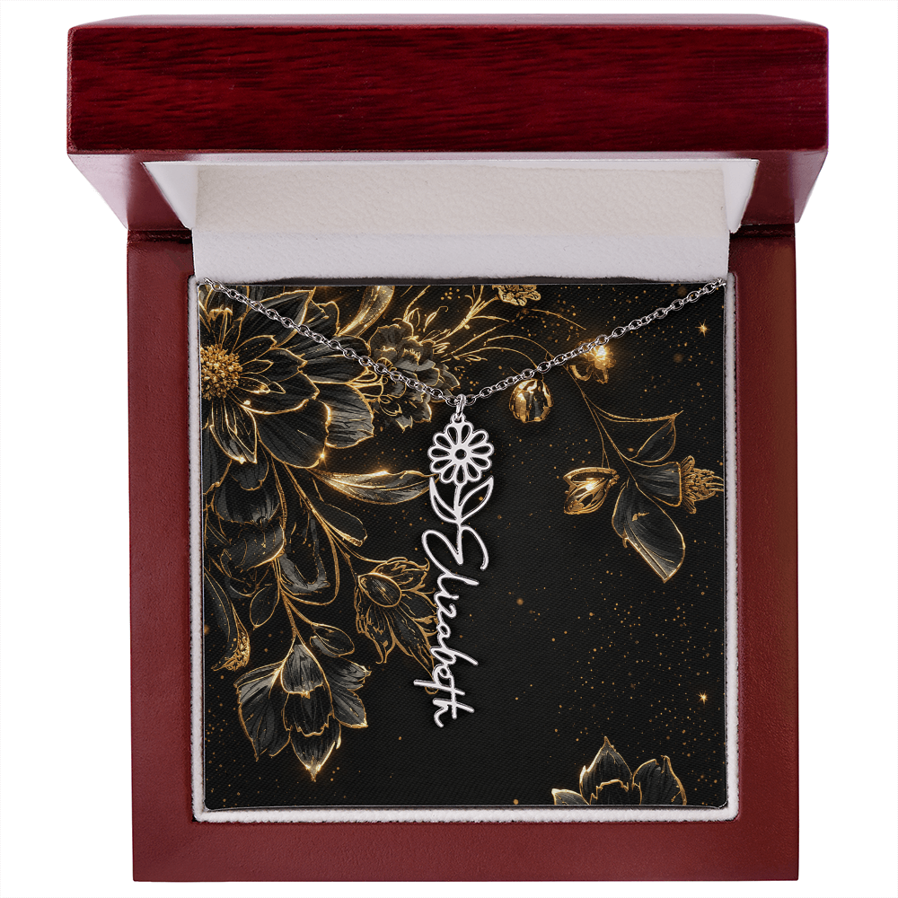 Flower Birth Month Necklace - Custom Name (Free Box)