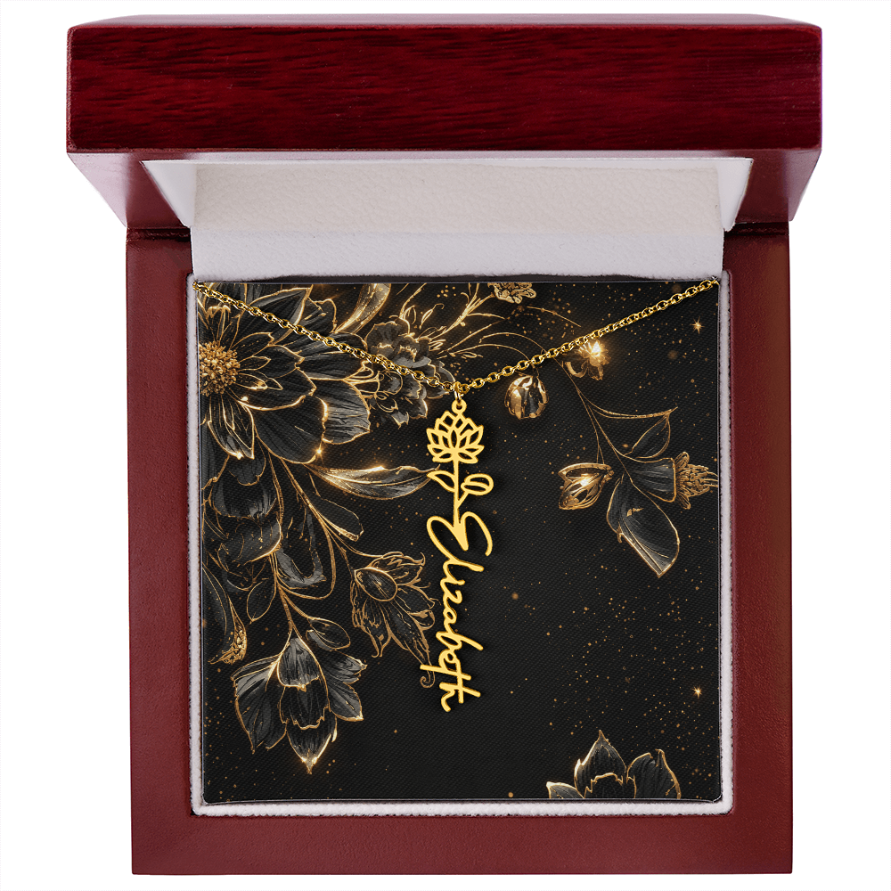 Flower Birth Month Necklace - Custom Name (Free Box)